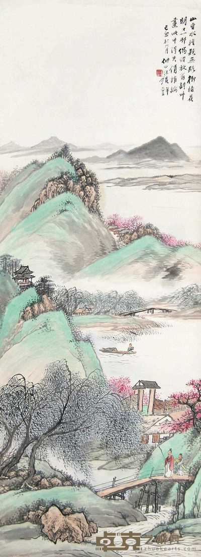 汪锟 乙丑(1925年)作 放翁诗意图 立轴 109×40cm
